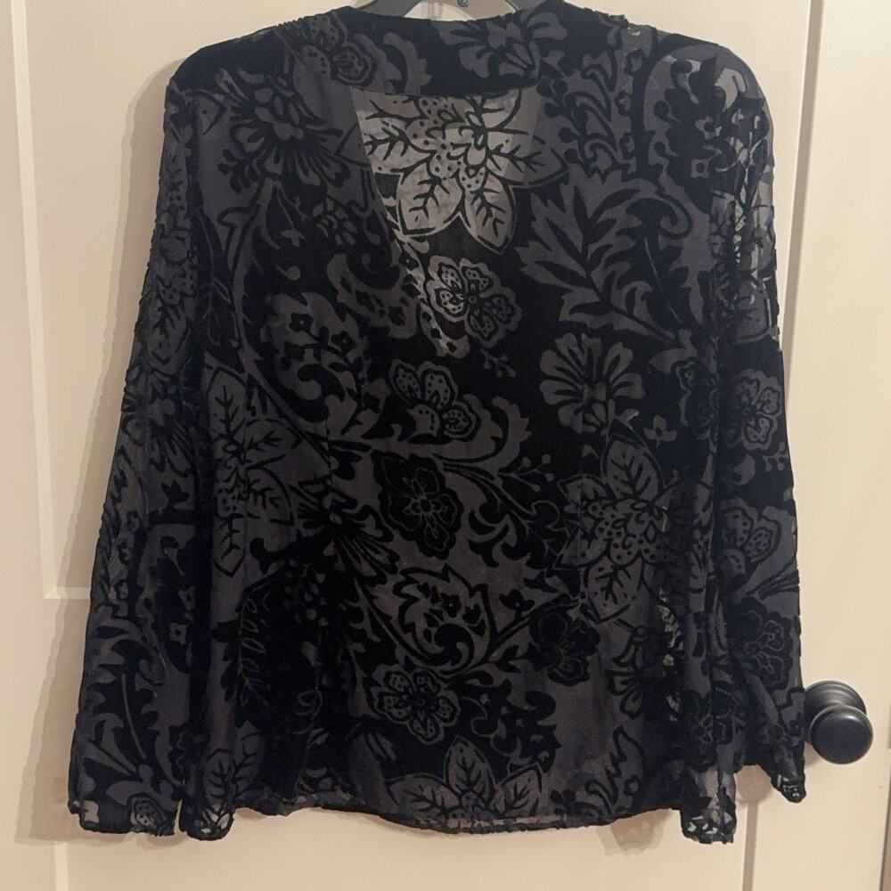 Ice Top Sz XL Black Velvet Burnout Floral Tunic Long Sleeve Cocktail Goth Y2K